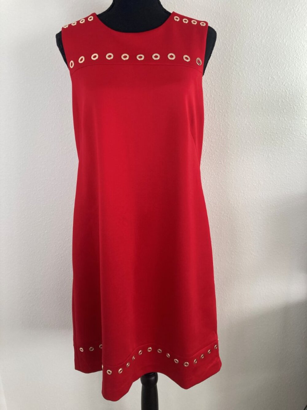 Karl Lagerfeld Knee Length Dress in Red with Gold Grommet, Size 6